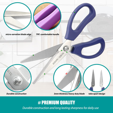KUNIFU kitchen scissors heavy blades handle tough tasks with precision.