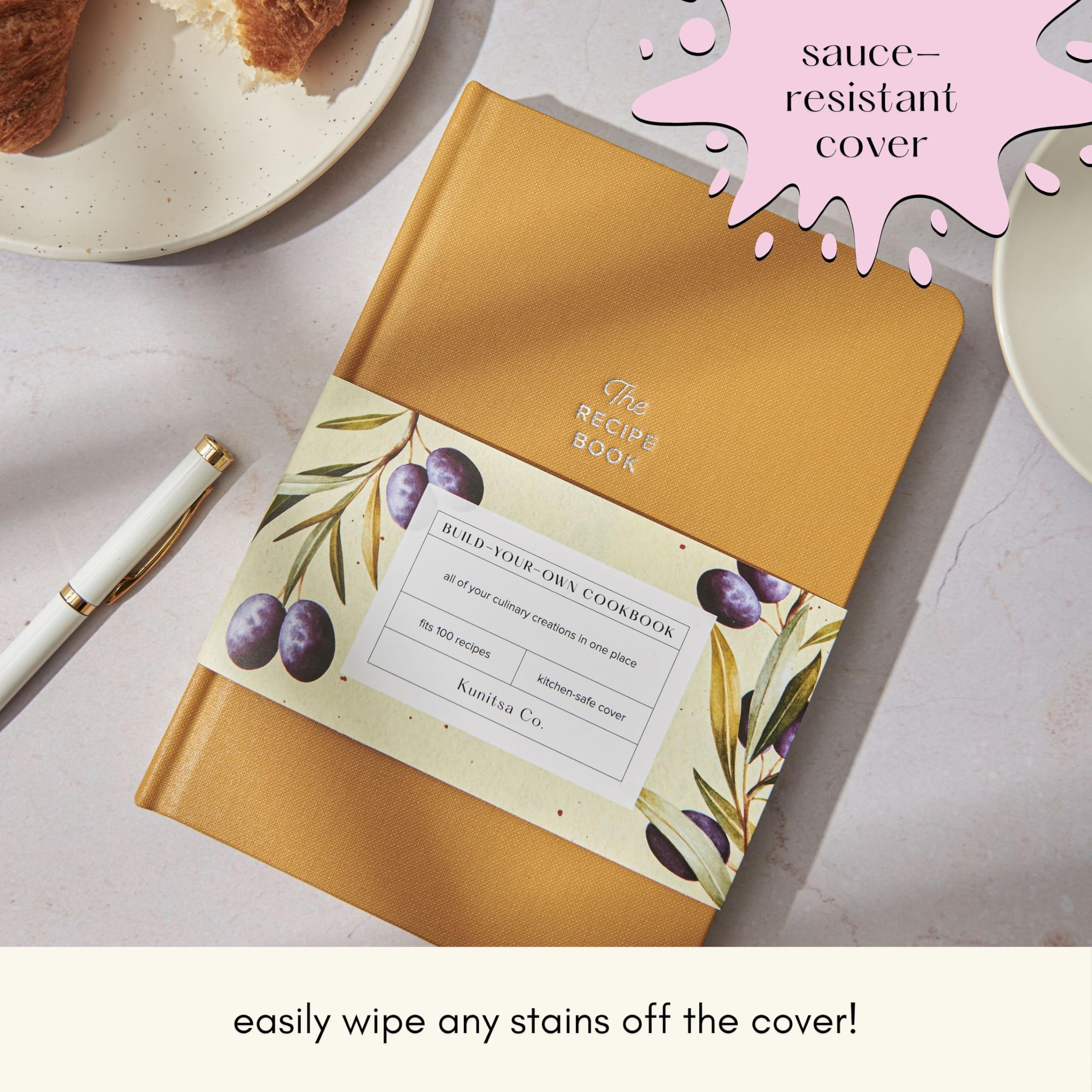 Kunitsa Co. Recipe Notebook back pocket for storing clippings and notes.