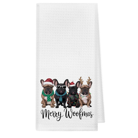 kunlisa French Bulldog Christmas kitchen towel with festive print for quick cleanups and holiday cheer.