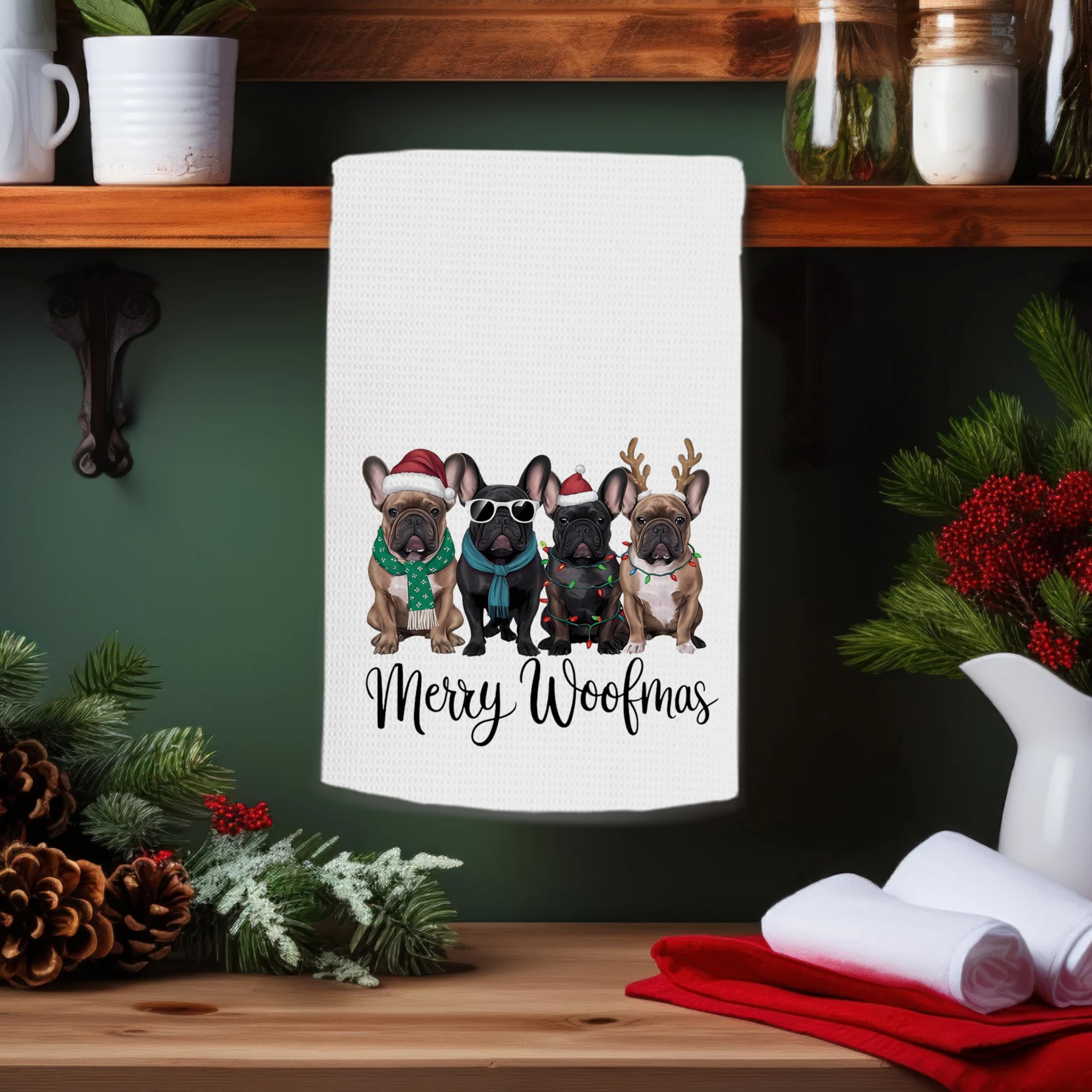 kunlisa French Bulldog gift towel ideal for holiday gifting and cozy kitchen use.