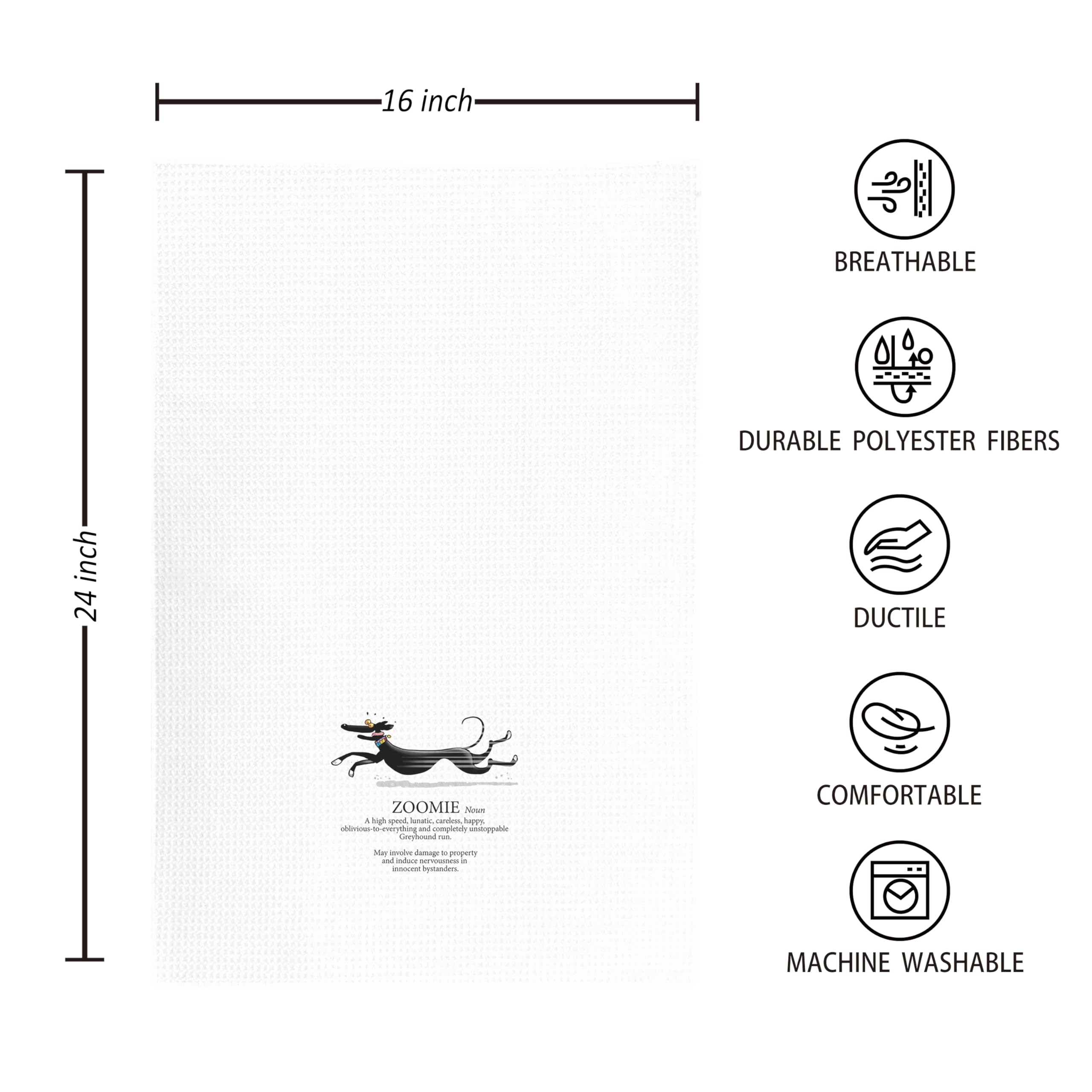 kunlisa Funny Greyhound Zoomie towel suitable for kitchen or bathroom use.