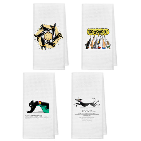 kunlisa Funny Greyhound Zoomie kitchen towel in action for quick dish drying.
