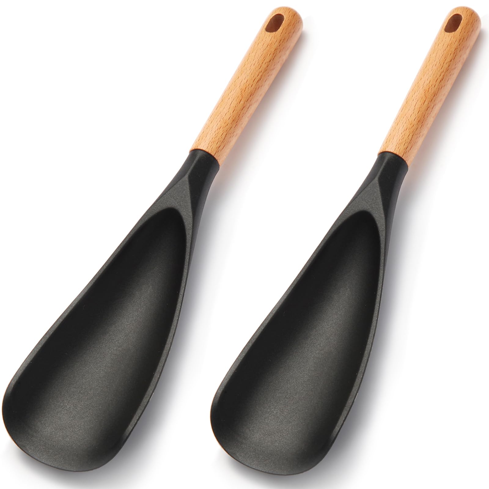 Kunovo silicone cooking spoon with wooden handle for nonstick cooking and serving