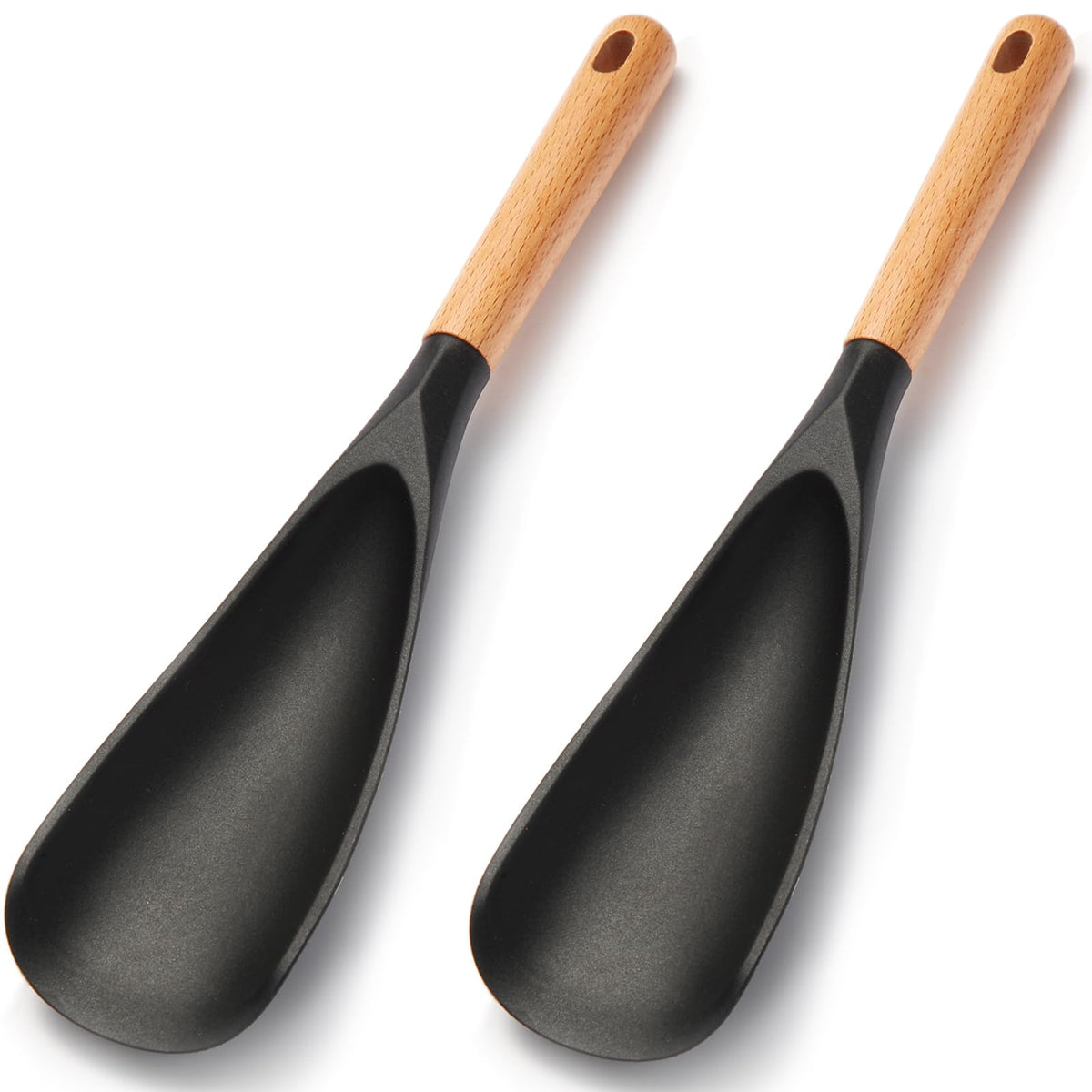 Kunovo silicone cooking spoon with wooden handle for nonstick cooking and serving
