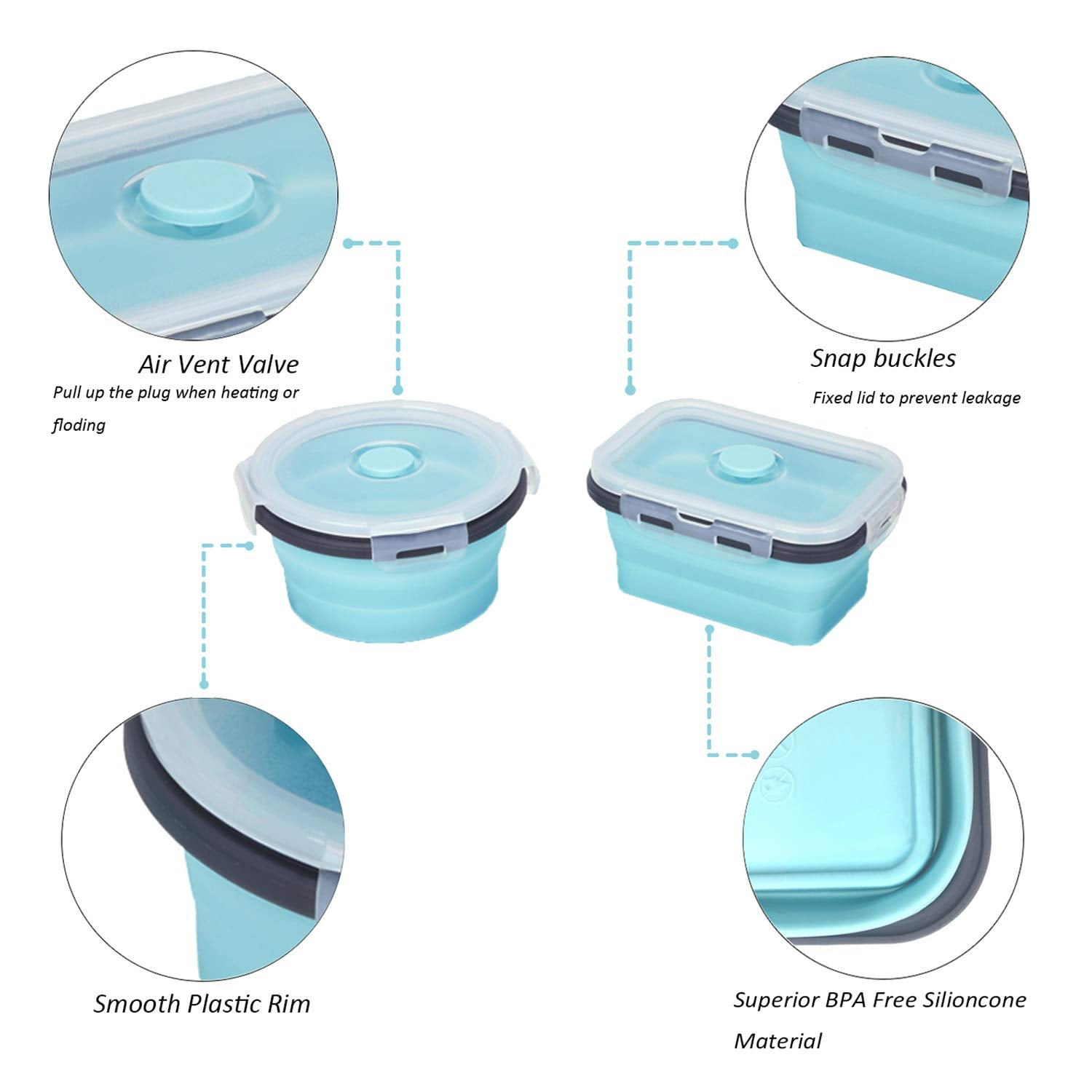 KUON collapsible 500ml square container unfolded for meals.