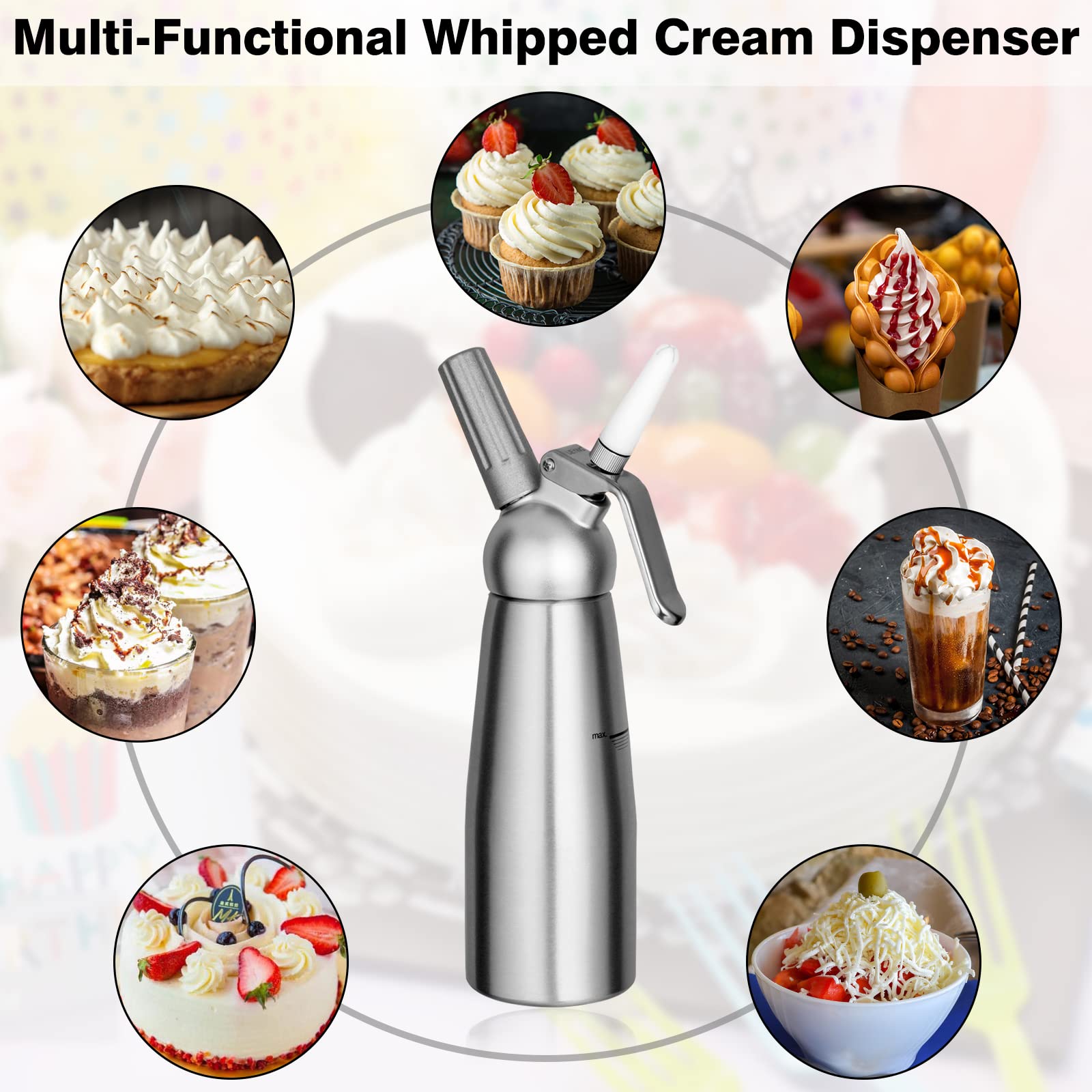 Kupadio gourmet-friendly design supports mousse, desserts, sauces, and whipped cream creativity.