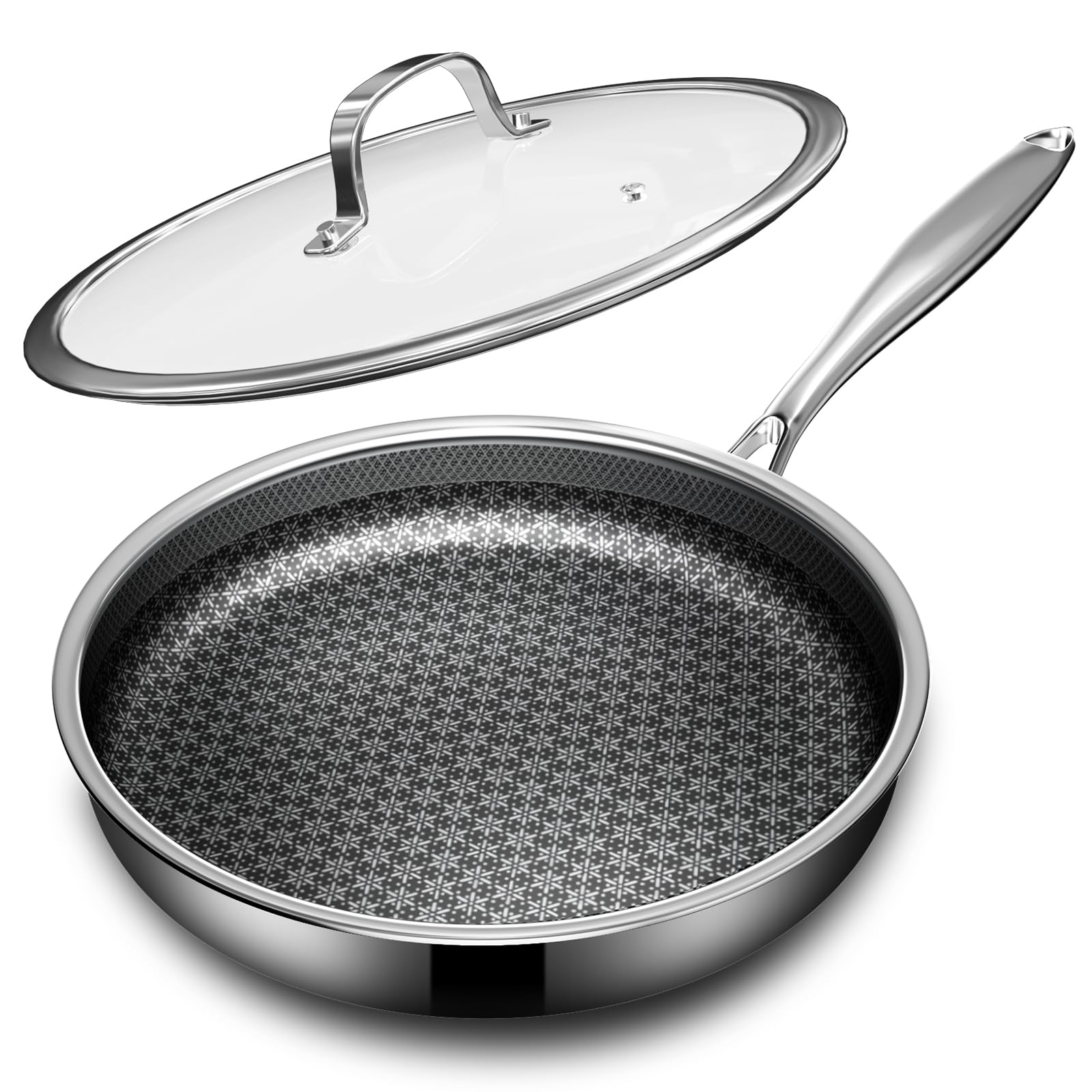 KURRUNGIE nonstick frying pan with lid 10 inch for easy daily meals