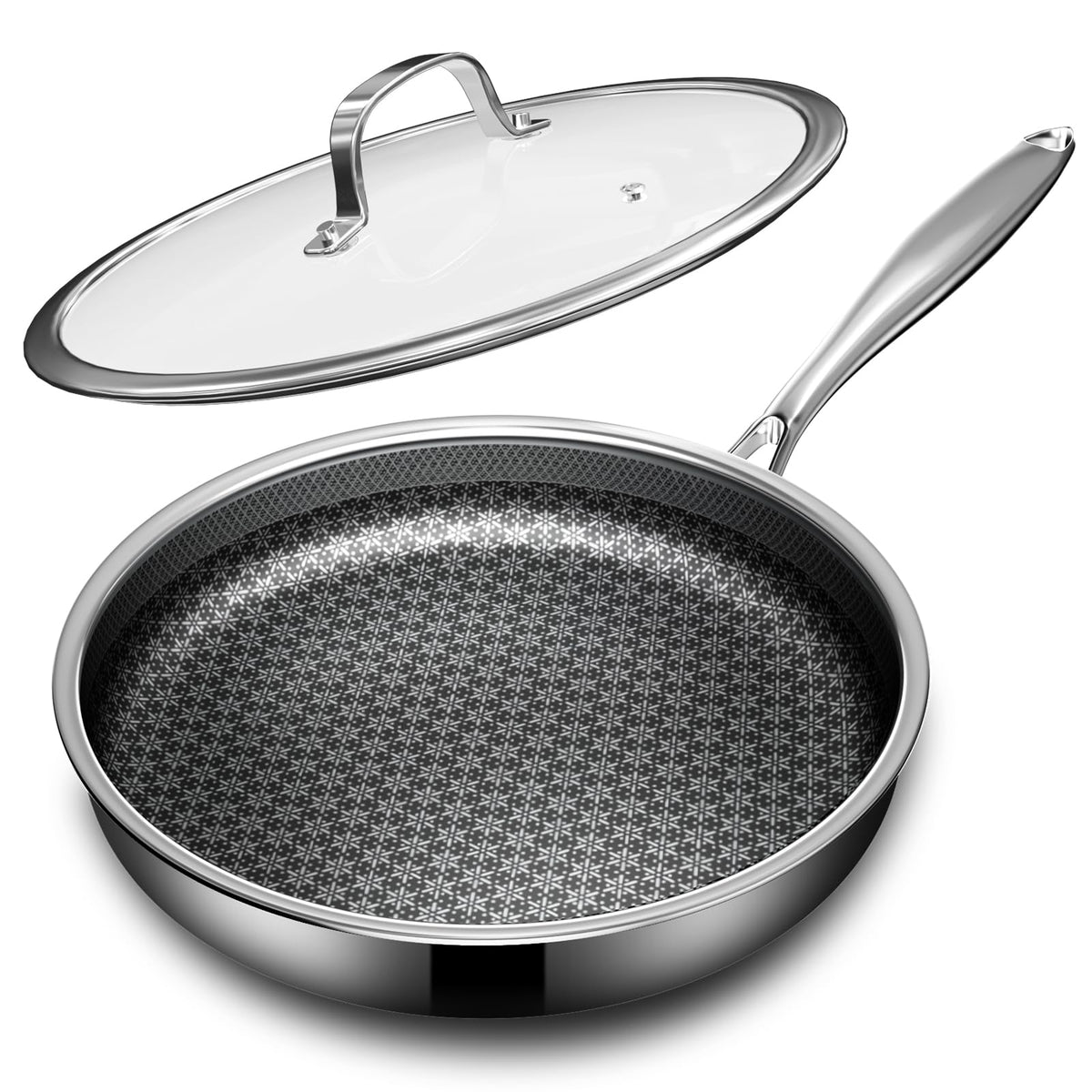 KURRUNGIE nonstick frying pan with lid 10 inch for easy daily meals