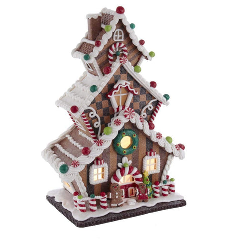 Kurt S. Adler 13-inch gingerbread house exterior patterns highlight festive detail for mantel decor