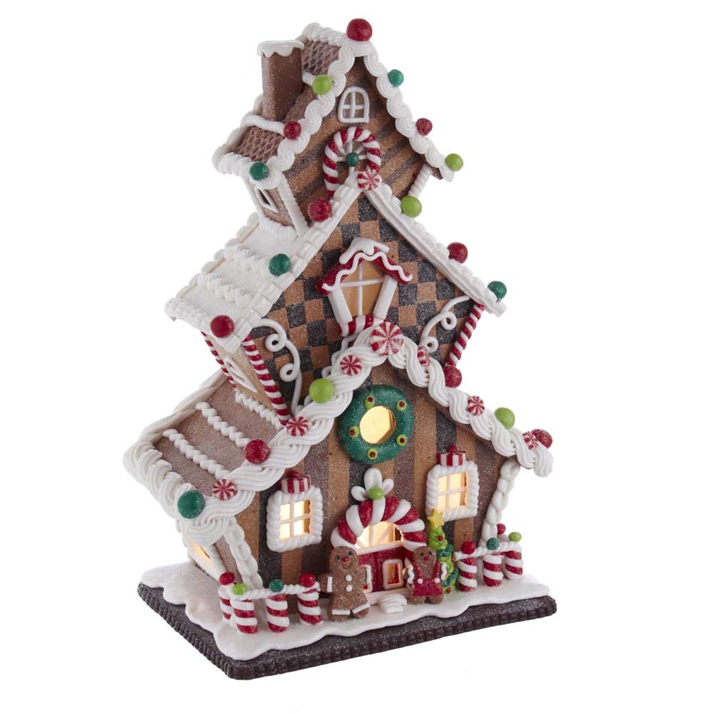 Kurt S. Adler gingerbread house roof icing candy accents enhance seasonal sweetness