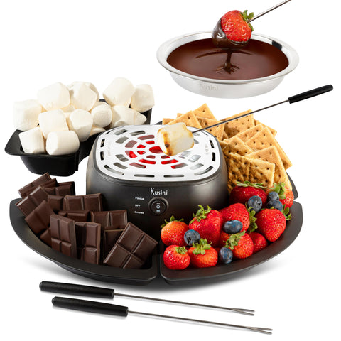 Kusini 2-in-1 fondue set front view highlighting compact versatility for cozy desserts.