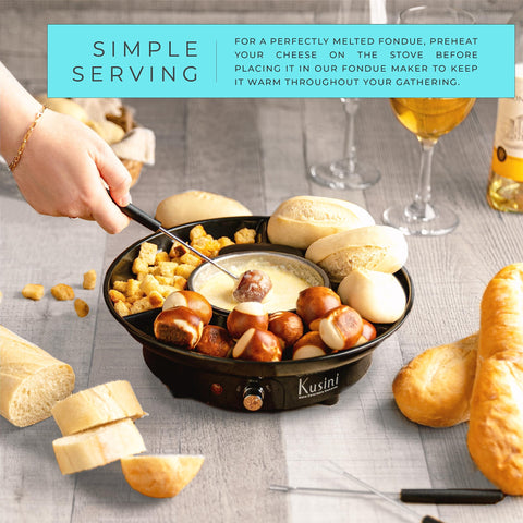Kusini fondue set warm-holding feature keeps sauces at serving temperature