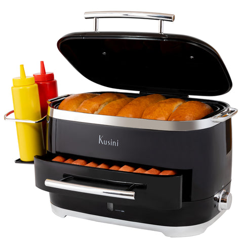 Kusini hot dog steamer front view, compact family-sized design.