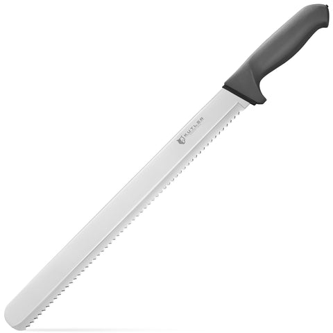KUTLER ergonomic offset handle provides balanced grip for comfortable slicing