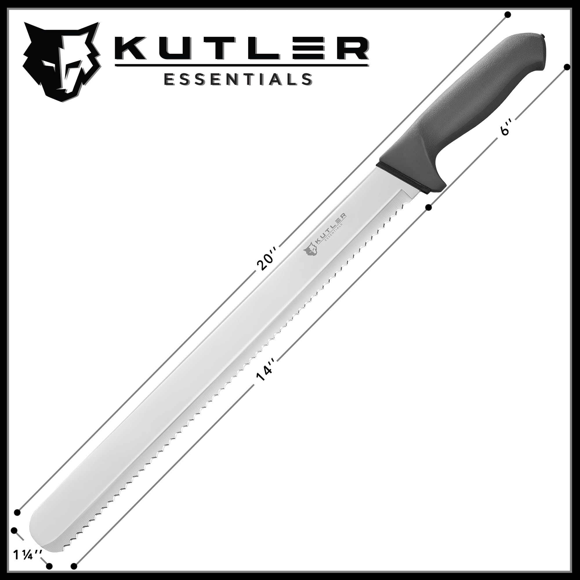 KUTLER long knife demonstrates balanced, roomy cutting action for large loaves