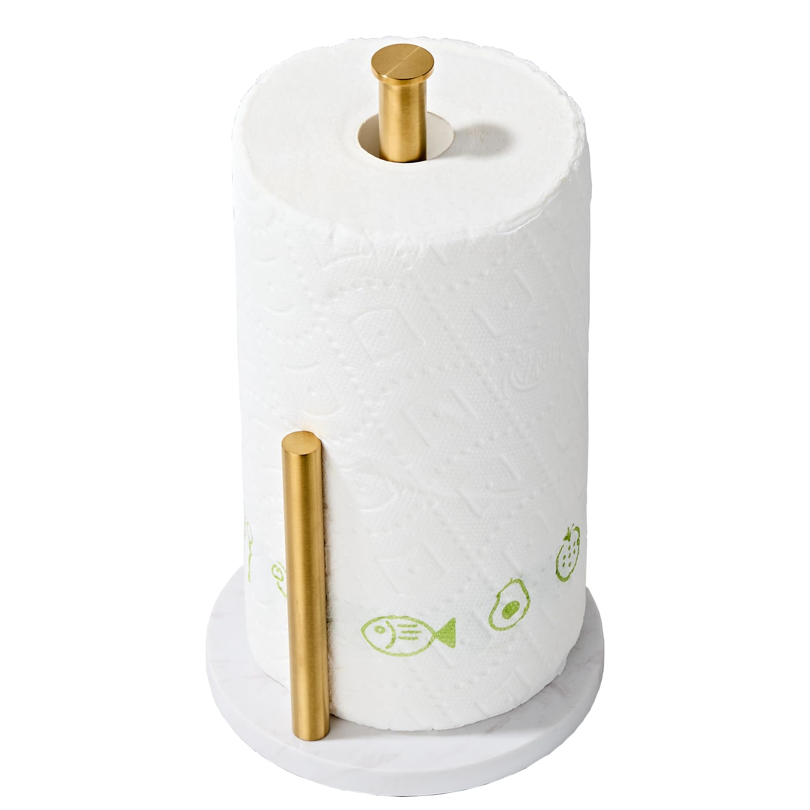KUUBTH brushed gold paper towel holder with marble base supports standard and jumbo rolls