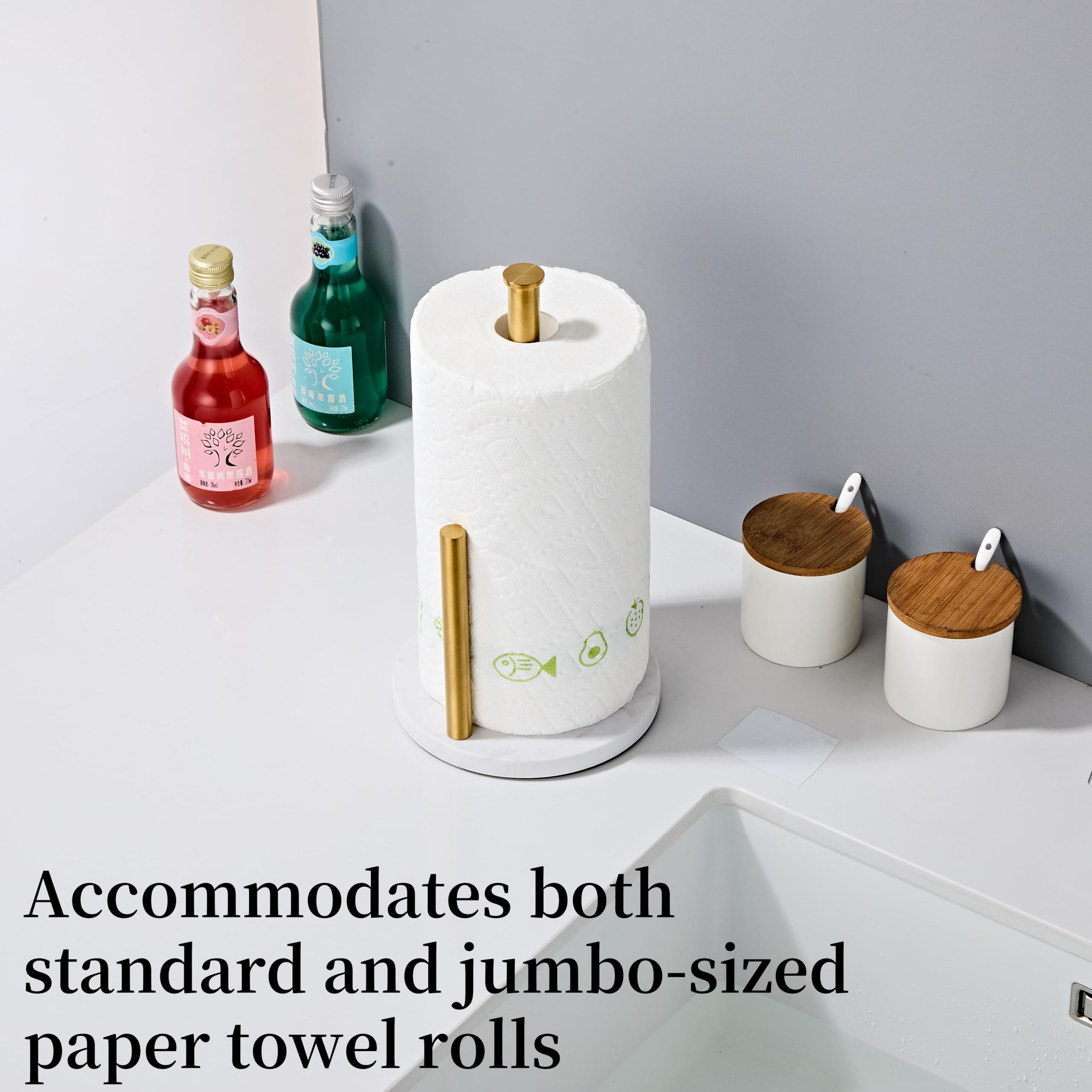 KUUBTH marble base anchors the holder and protects counters