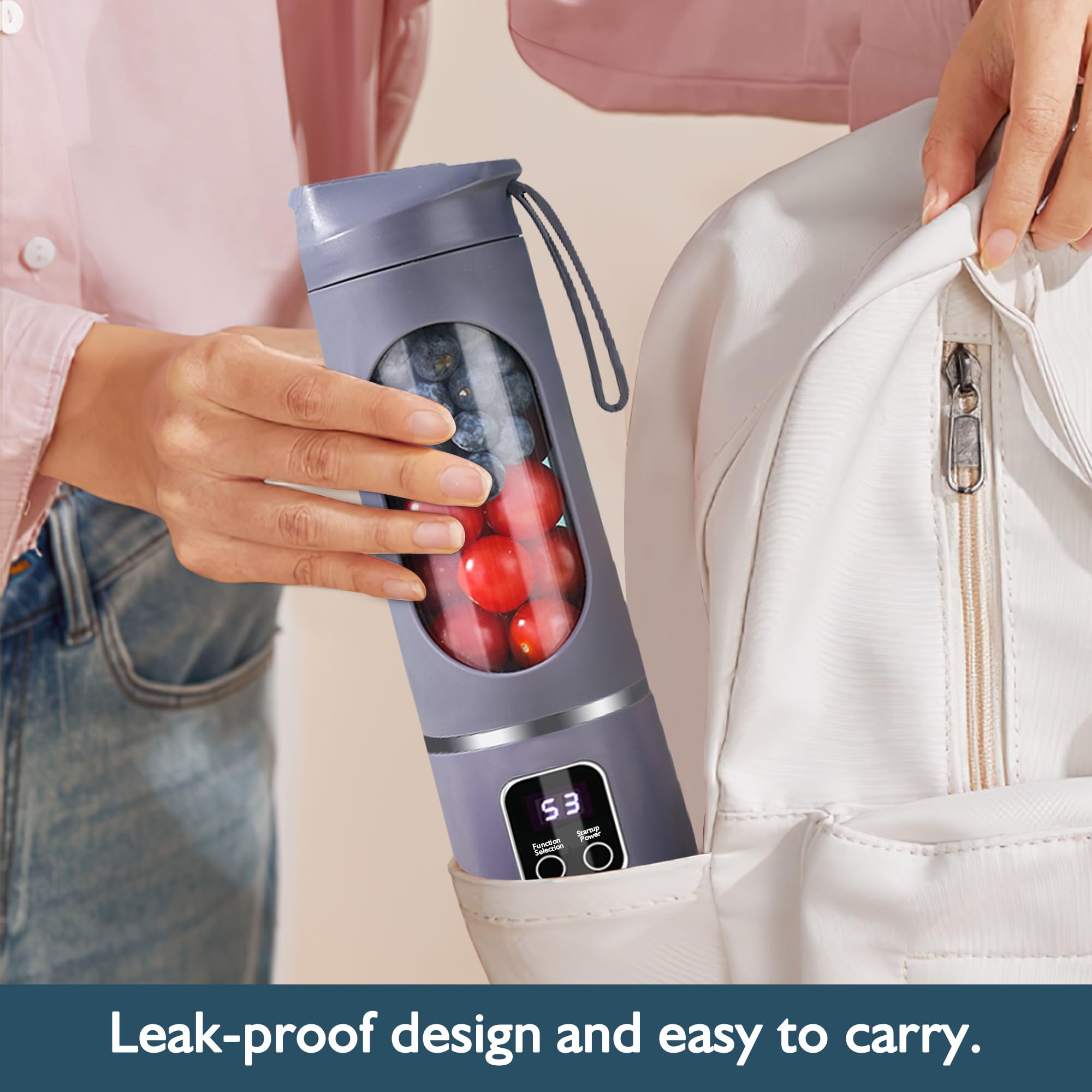 KUWEI portable blender pour action shows spill-free blending anywhere.