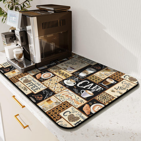Kuyig Home Fun Coffee Mat absorbent surface catches spills around the coffee station