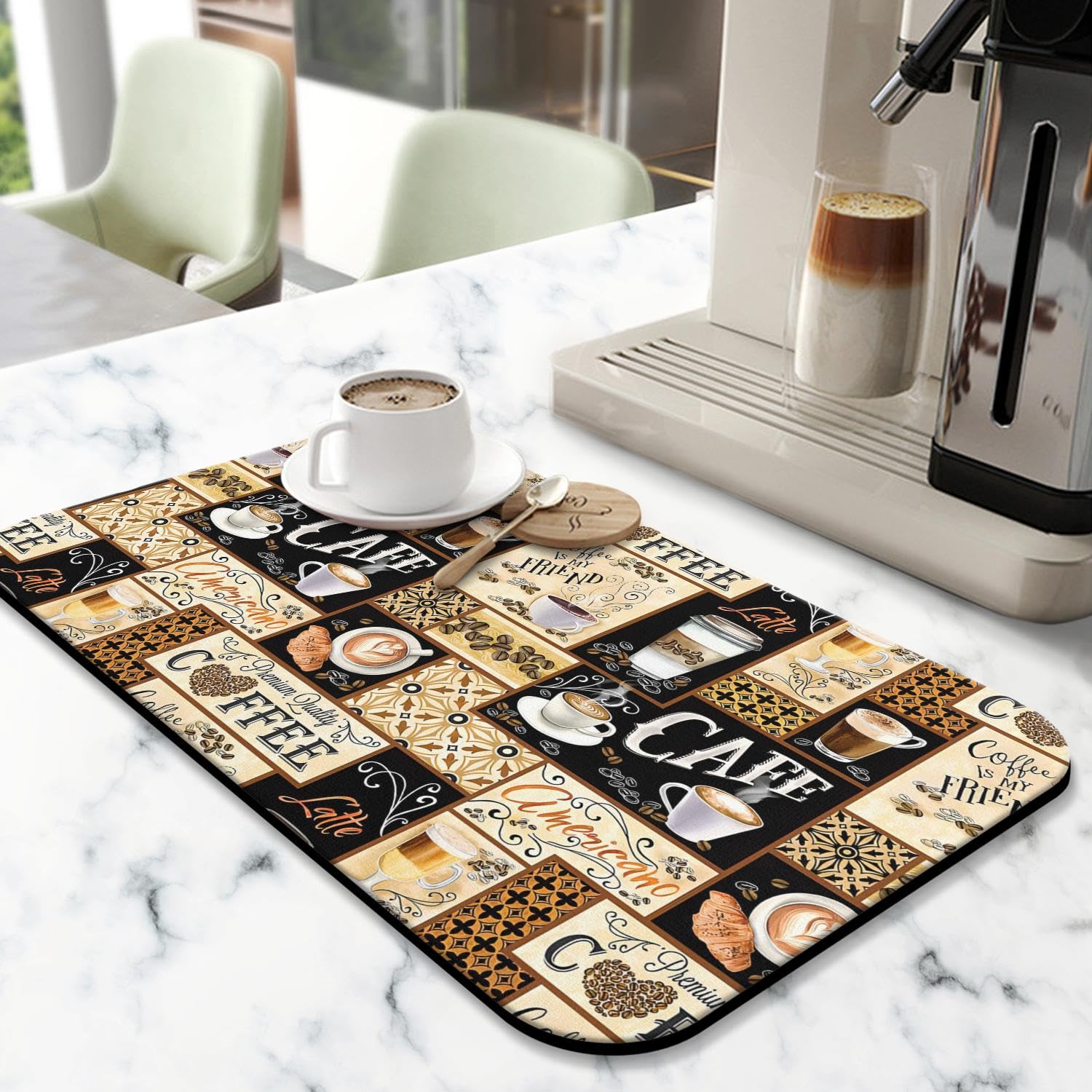 Kuyig Home Fun Coffee Mat anti-slip base keeps the counter steady during brewing