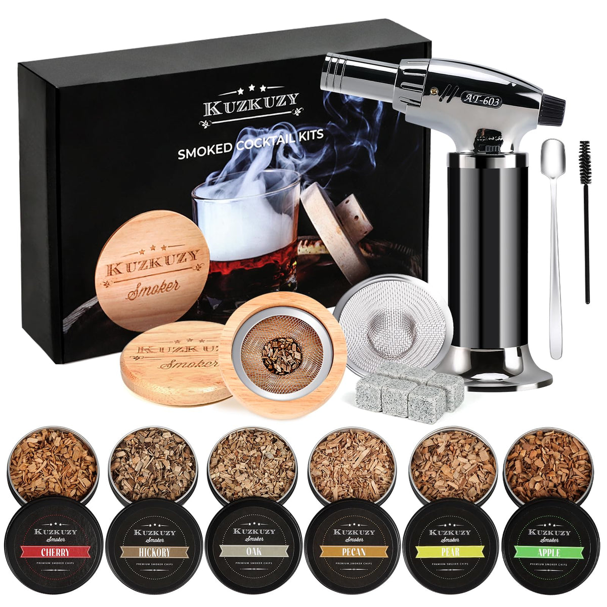 KUZKUZY cocktail smoker kit with torch for smoky drinks.
