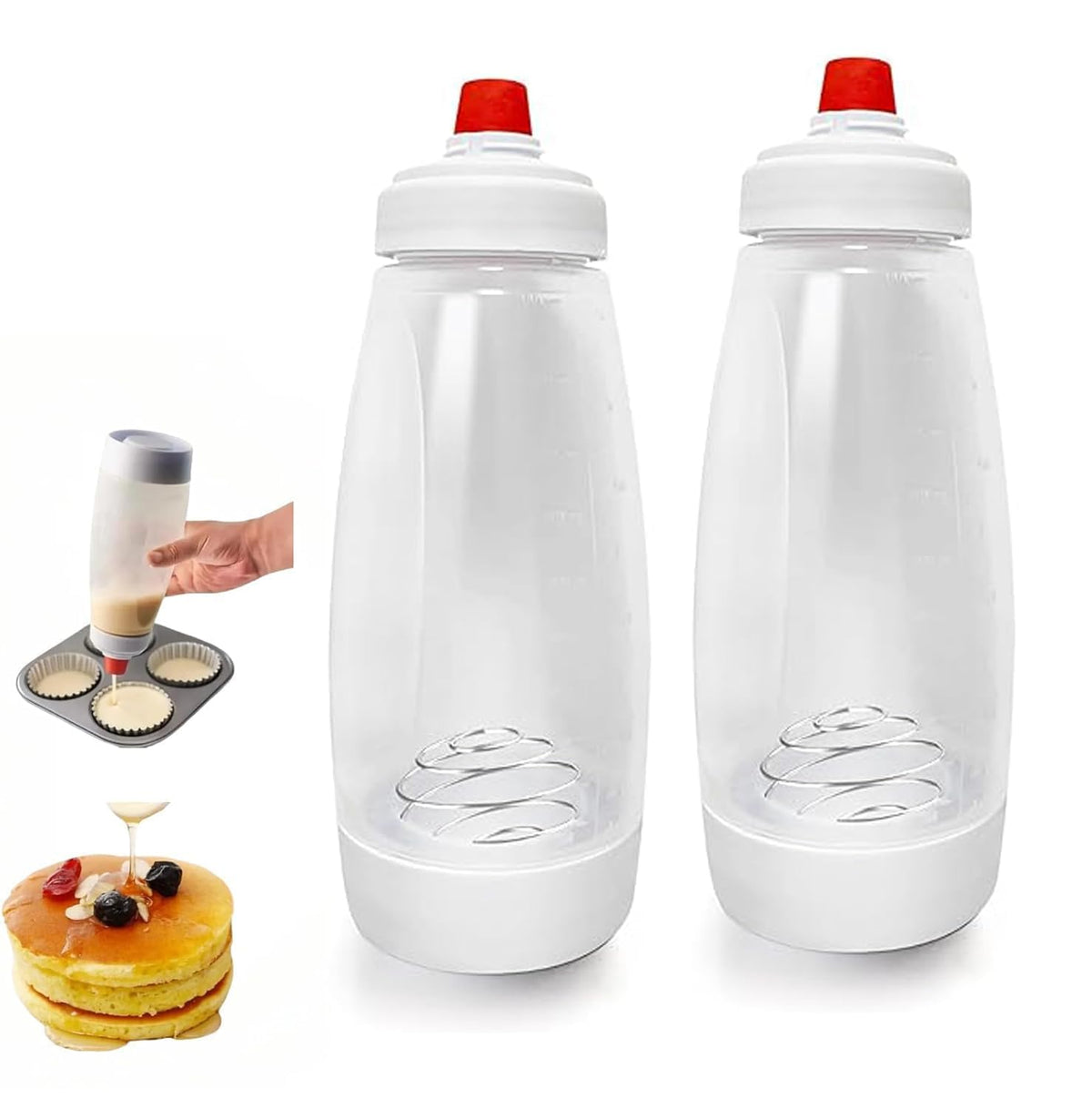 Kvcik 2-pack batter dispenser with easy-pour mechanism for precise pancake batter.