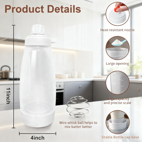 Kvcik silicone bottle 1000ml, heat-resistant head for reliable batter control.