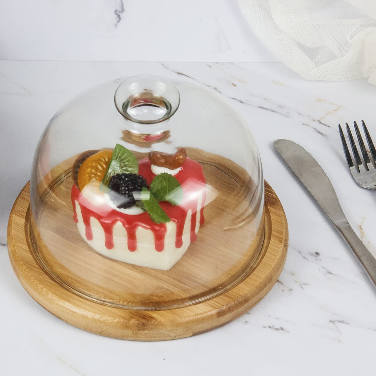 KVMORZE dome tray shows 2-in-1 use for snacks or desserts.