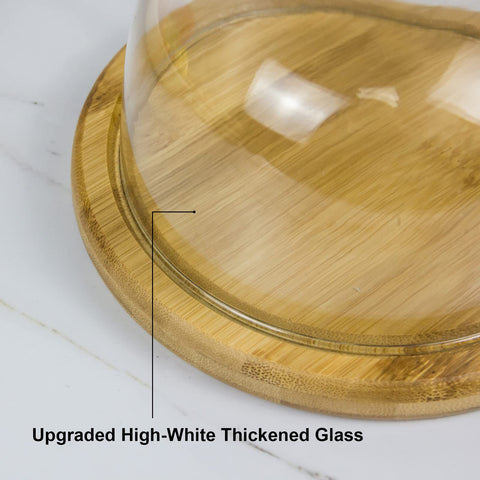 KVMORZE glass dome on bamboo base, easy to clean.