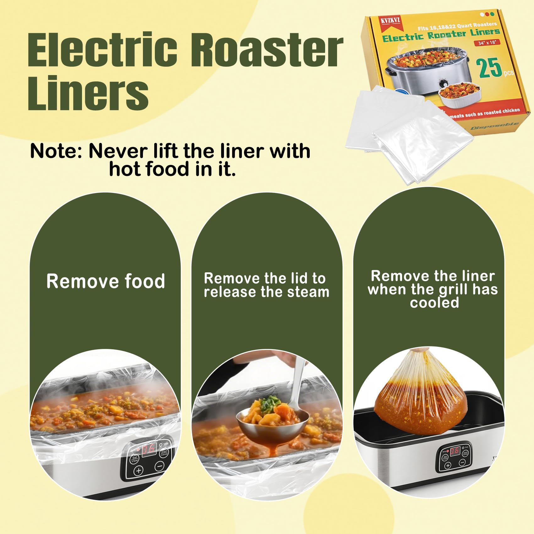 KVZKVZ electric roaster liner supports up to 350°F cooking safely.