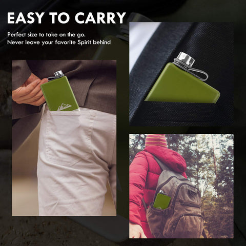 KWANITHINK 8oz green flask for outdoor use in camping scenes.