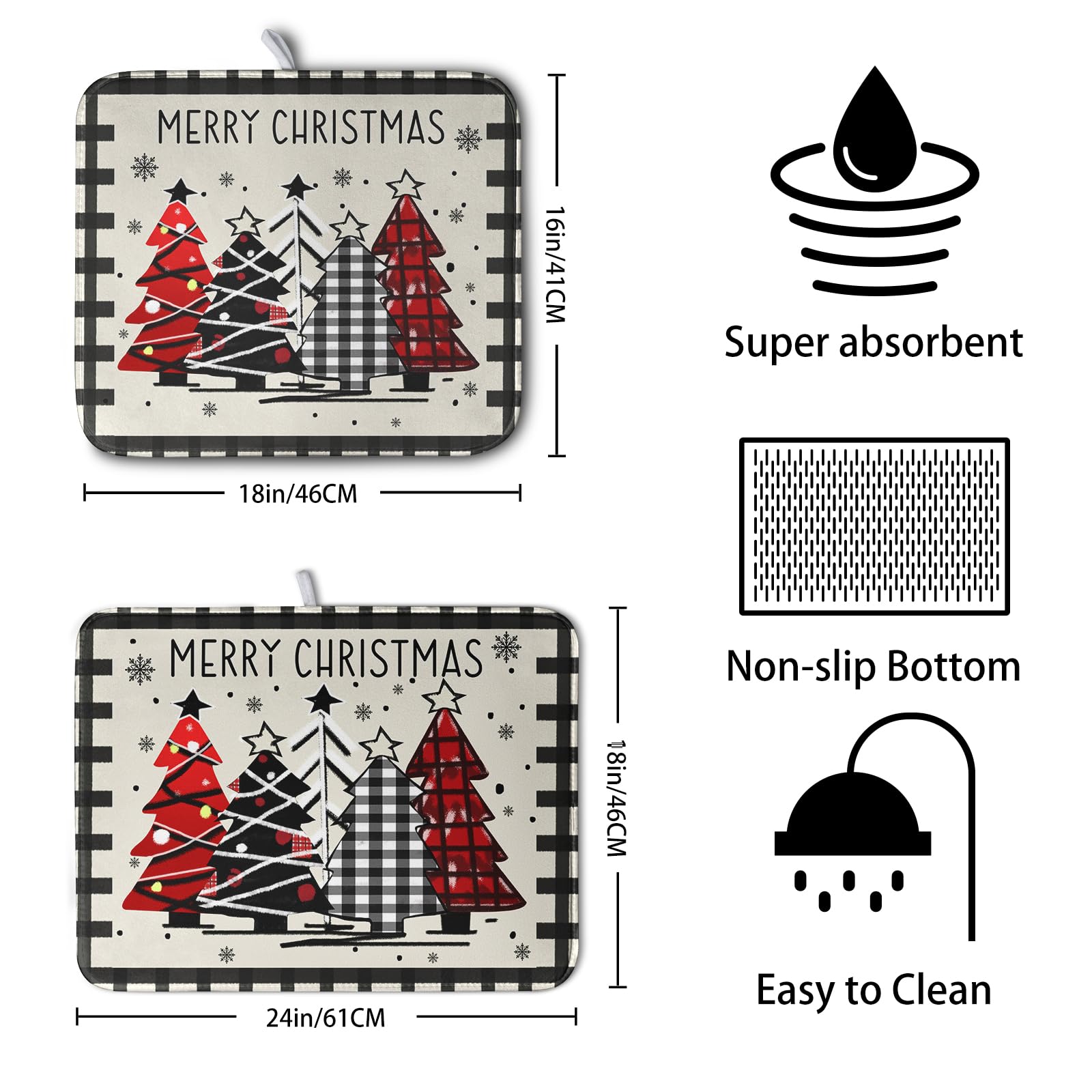 Kwlegh buffalo plaid drying pad with non-slip bottom protects counters while air-drying dishes