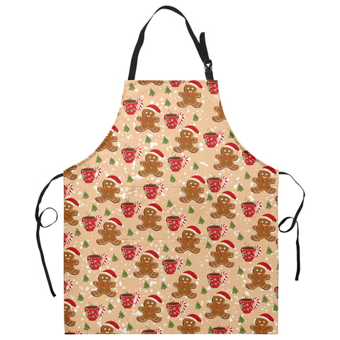 Kwlegh cute gingerbread apron front view showing adjustable fit and two pockets for cooking