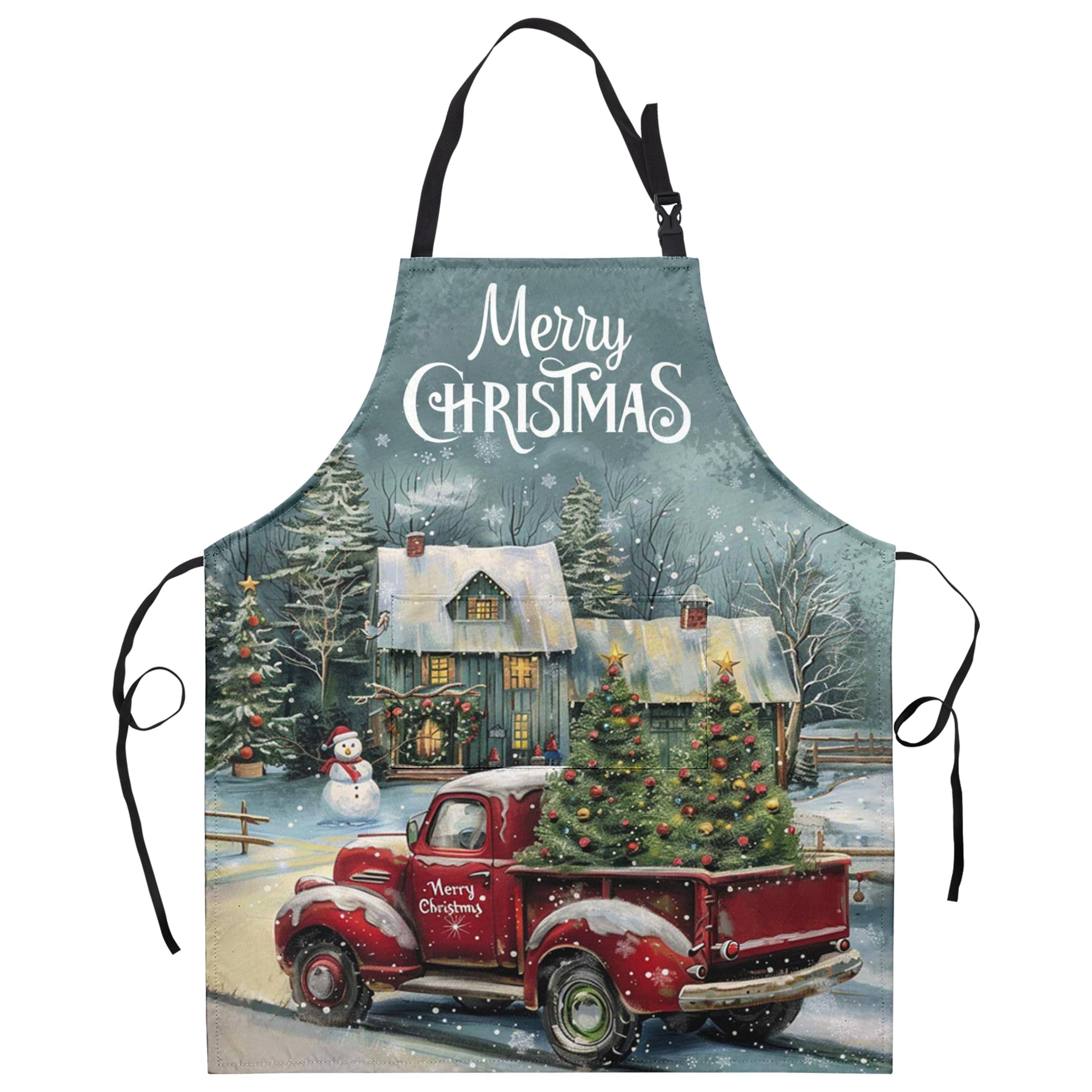 Kwlegh Merry Christmas apron with red truck and Xmas tree for festive cooking