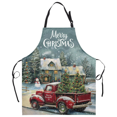 Kwlegh Merry Christmas apron with red truck and Xmas tree for festive cooking