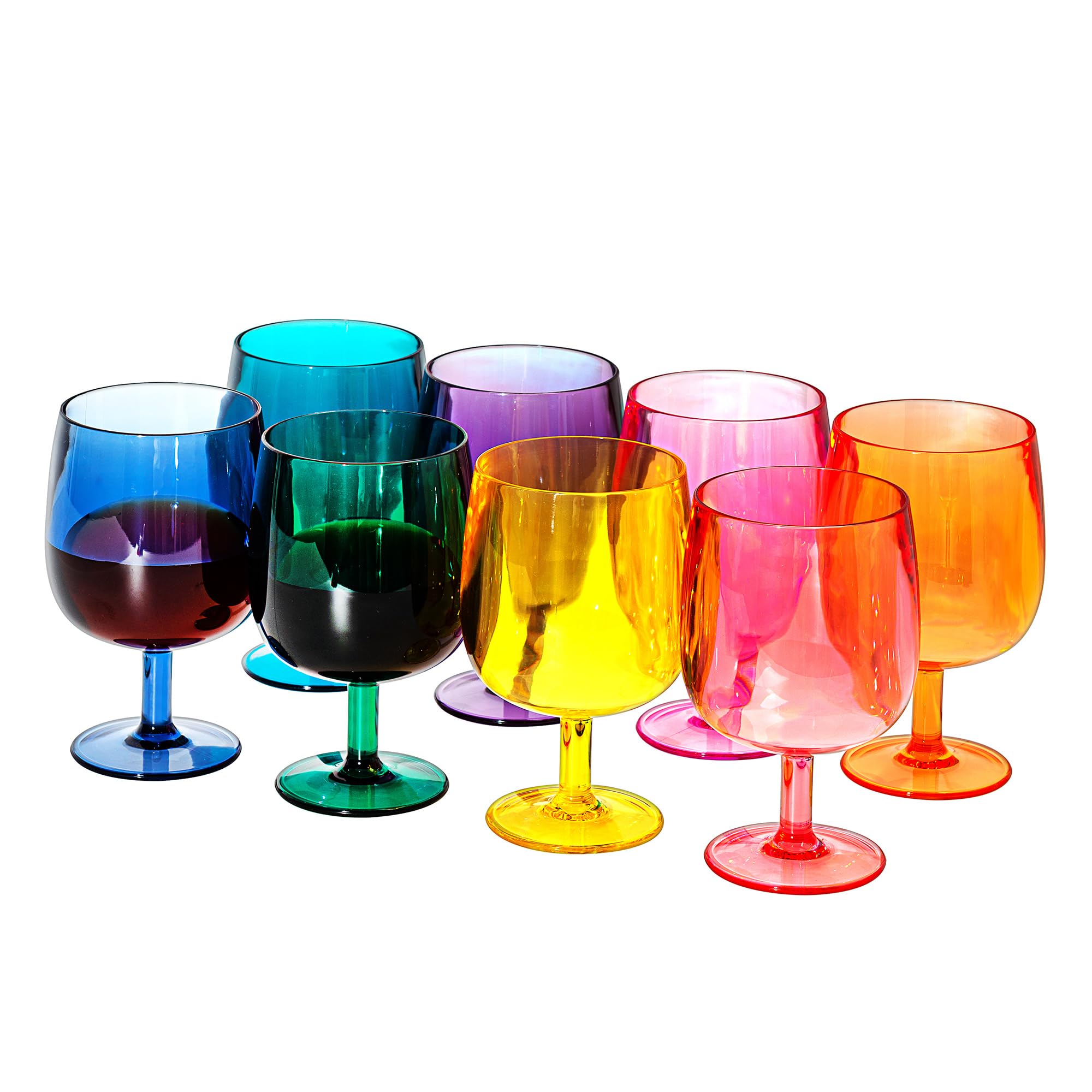 KX-WARE Classic acrylic wine glasses set of 8 offers colorful, durable, shatterproof drinkingware.