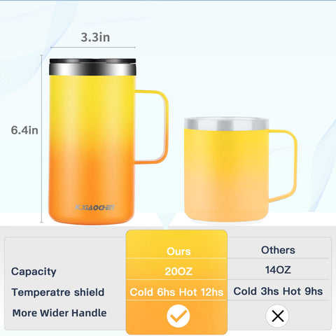 KXIAOCHEN stainless steel mug with side handle provides comfortable grip for travel.