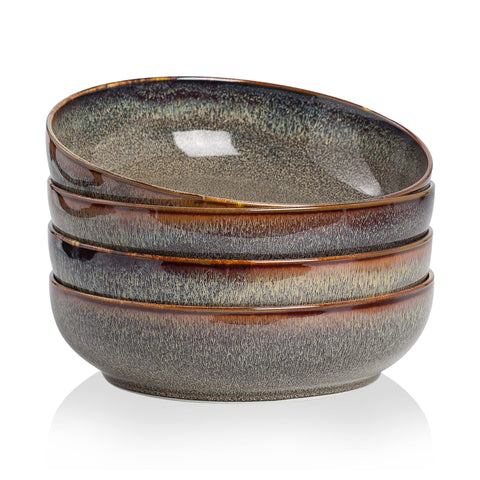 KYBSCZ 30oz ceramic bowls set of four, neatly stacked for space-saving storage.