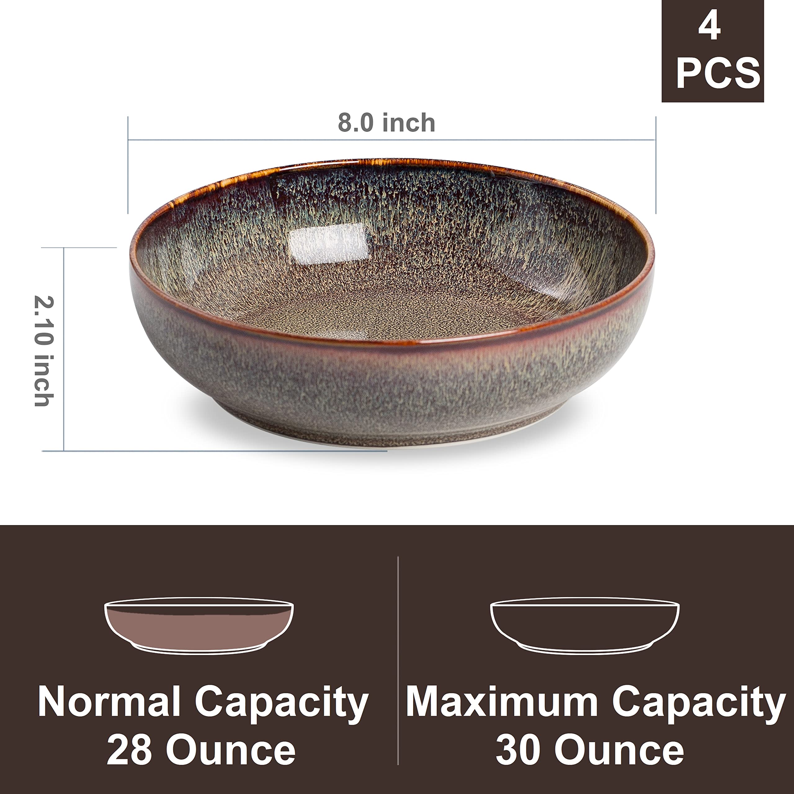 KYBSCZ ceramic pasta serving bowls with bright glaze for easy portioning and serving.