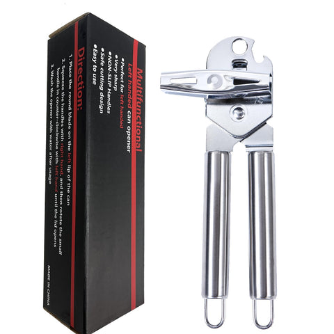 KYDLLF left-handed can opener in metal design for easier lid removal.