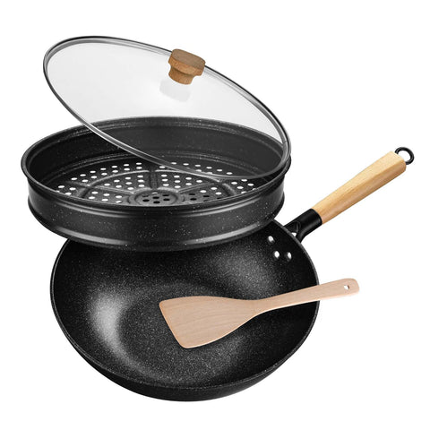 KYTD non-stick wok with steamer basket for quick, flavorful stir-fries.
