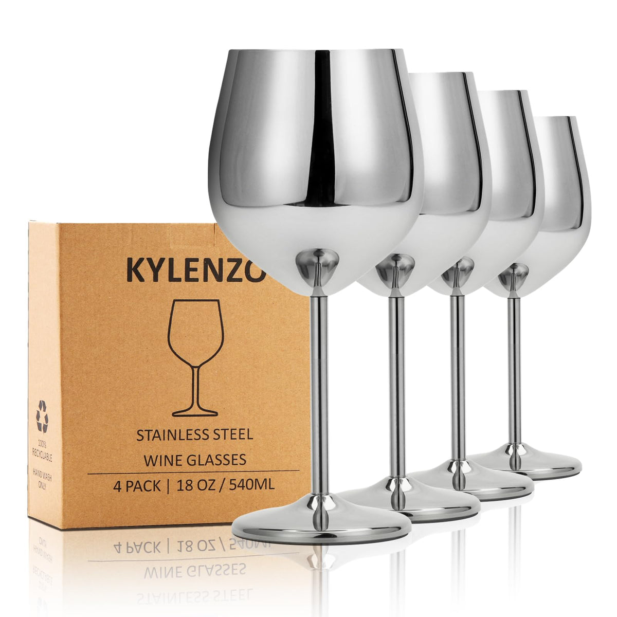 Kylenzo stainless steel wine glasses 4-pack 18oz for daily use