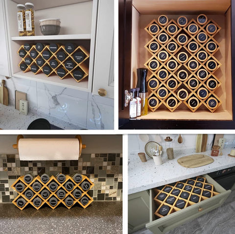 Kylinbigda bamboo criss-cross spice rack top view highlights diamond-inspired pattern and space efficiency.