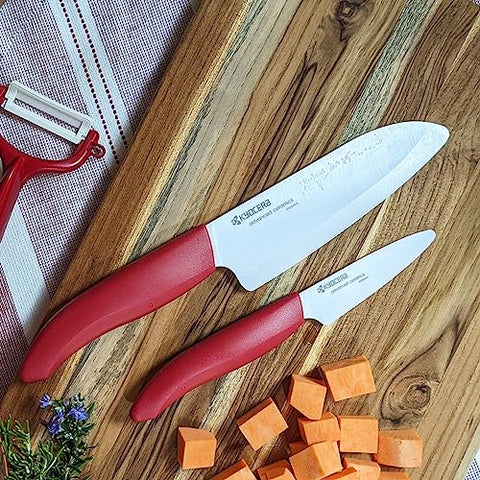 KYOCERA 5-inch micro-serrated tomato knife glides through soft skins.