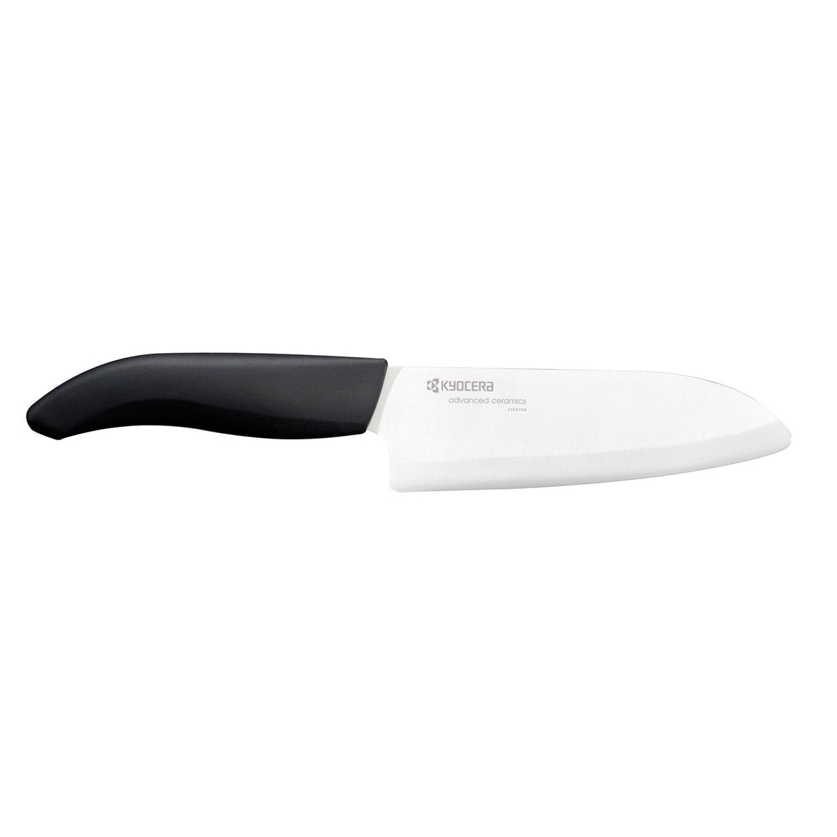 Kyocera FK-140-WH ceramic santoku knife, precise slicing with a lightweight blade.