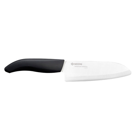 Kyocera FK-140-WH ceramic santoku knife, precise slicing with a lightweight blade.