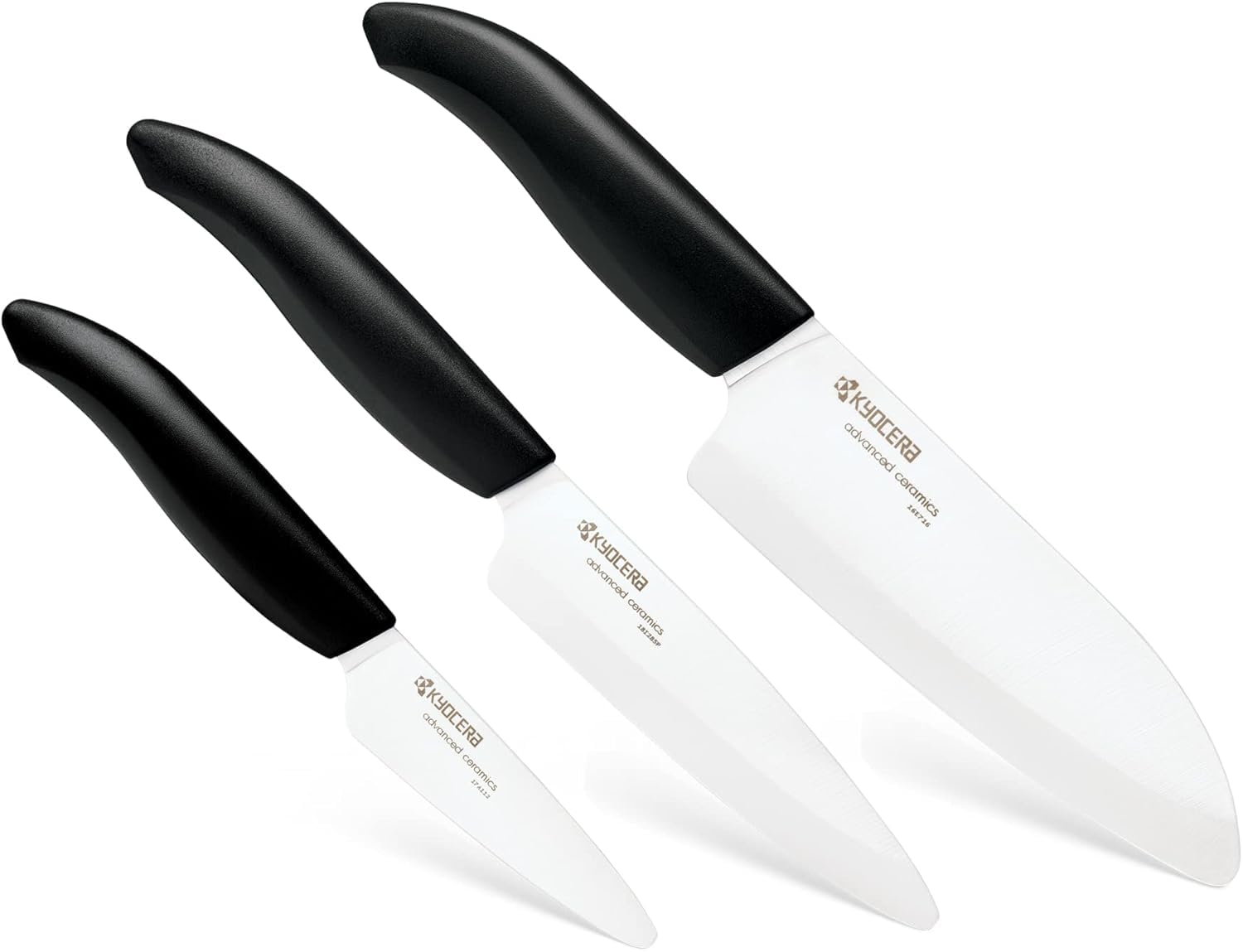 Kyocera FK-3PC BK 5.5-inch Santoku knife on board for precise daily slicing.