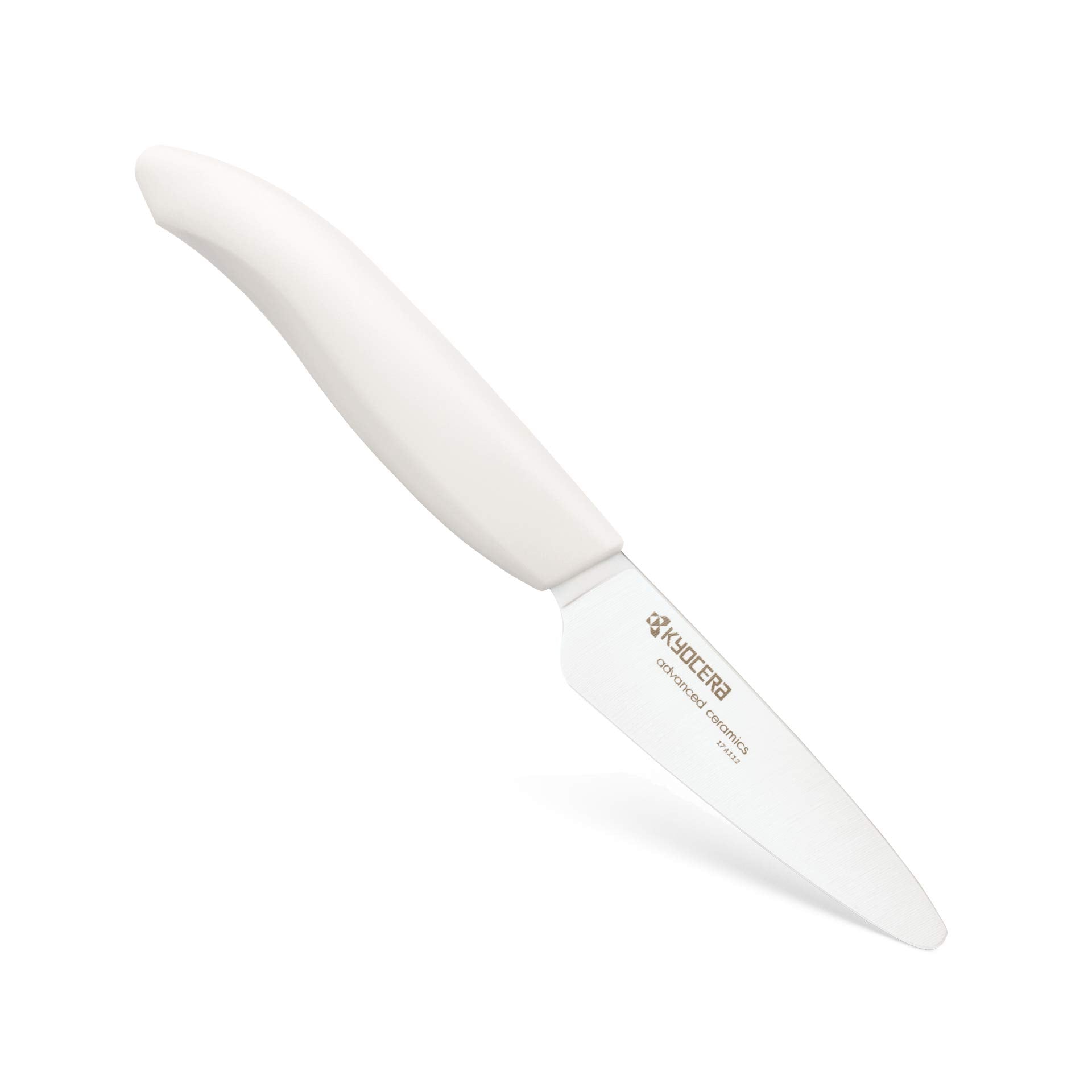 Kyocera Revolution 3in paring knife handle provides ergonomic grip for precise prep.