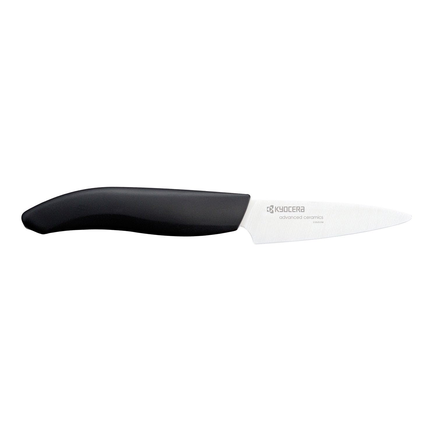 KYOCERA Revolution 3-inch paring knife with white blade for precise fruit prep and vegetable trimming.