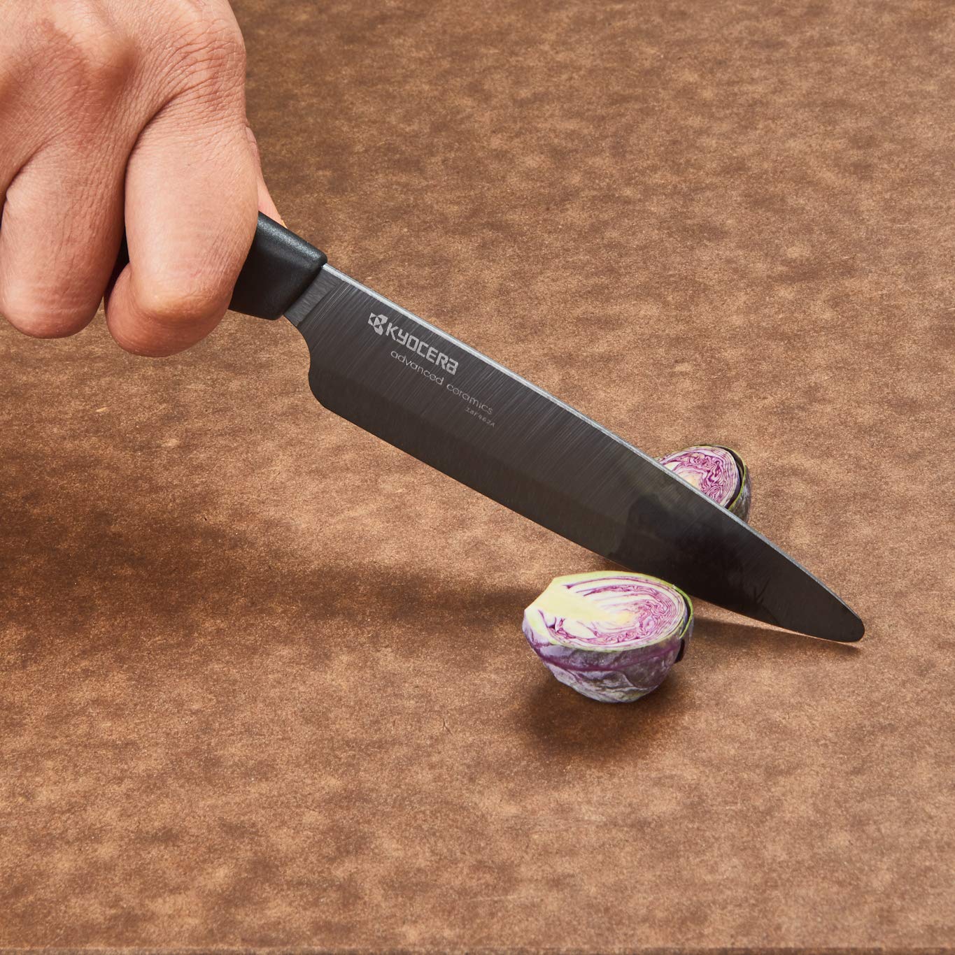 Kyocera Revolution four-piece ceramic knife set ready for everyday cooking tasks.
